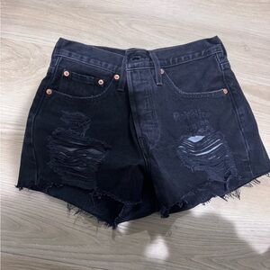 High-Waist Distressed Black Denim Shorts